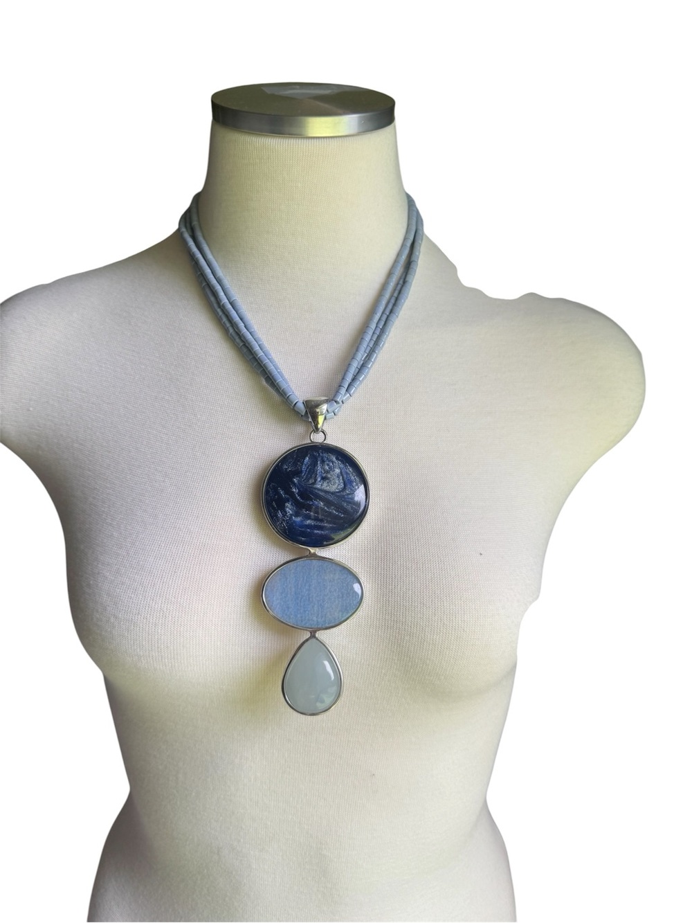 Chico's Layered Blue Pendant Necklace with Multi-Stone Drops